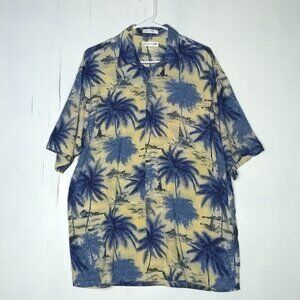 Pierre Cardin Yellow & Blue Tropical Short Sleeve Button Down Shirt L Vacation
